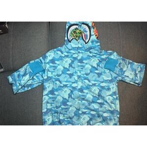 A Bathing Ape World Gone Mad Men's Blue Full Zip Hooded Jacket SIZE: LARGE